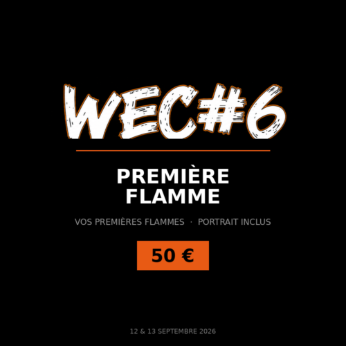 Première Flamme au WEC#6, initiation encadrée au crachat de Feu avec portrait photographique — Pyroplasticien, atelier artisanal de Feu