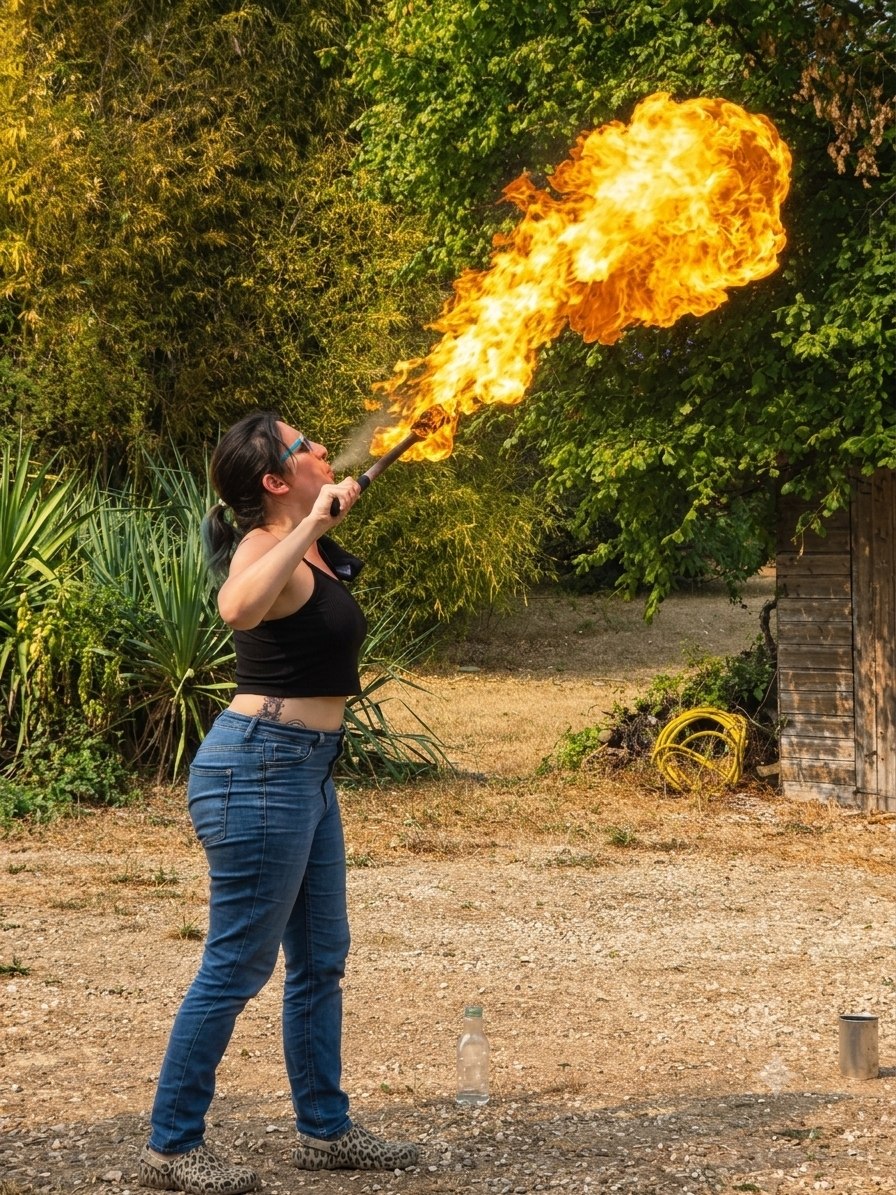 Stagiaire Cracheur de Feu N1, lumière naturelle, Fairy House — Pyroplasticien